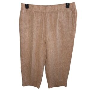 Pure Jill Linen Crop Pants Women's XL Peach Elastic Waist Flowy Resortwear Beach